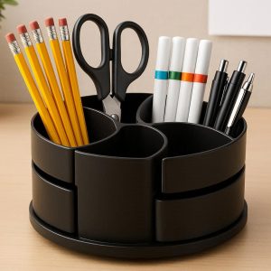 7 Rotating Pen Holder with 4 Compartments for Easy Access Desk Storage